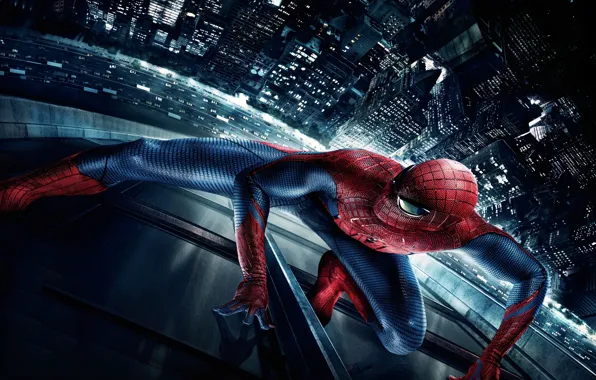 Картинка ночь, город, паук, нью йорк, The Amazing Spider-Man, Новый Человек-паук