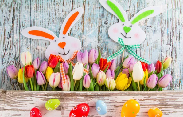 Картинка цветы, яйца, colorful, Пасха, тюльпаны, tulips, spring, Easter, eggs