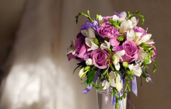Картинка розы, букет, ваза, vase, roses, Bouquet, Violet Flowers, Фиолетовые цветы