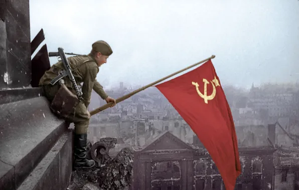 Картинка Победа, Рейхстаг, Берлин 1945, Русский солдат, Знамя Победы