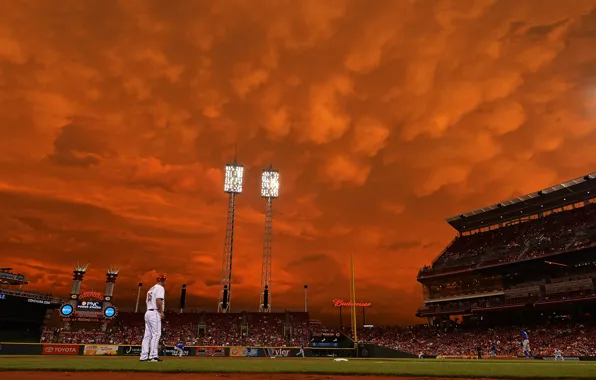 Картинка небо, облака, игра, бейсбол, стадион
