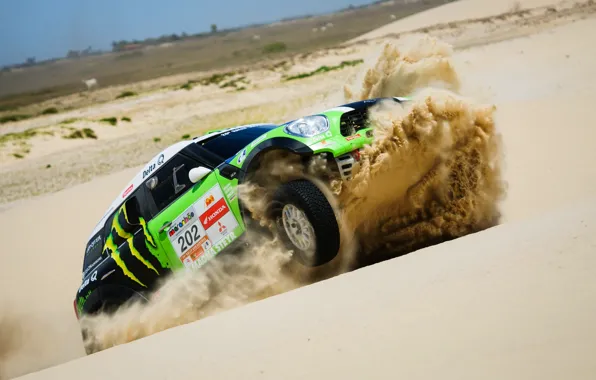 Картинка Песок, Спорт, Зеленый, Скорость, Гонка, Mini Cooper, Rally, Dakar, Дакар, MINI, Мини Купер, X-raid