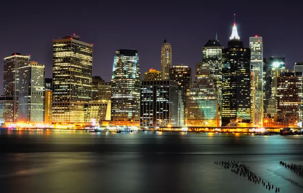 Картинка ночь, огни, небоскребы, Brooklyn, Night, Manhattan, NYC, Lower, Columbia, Heights