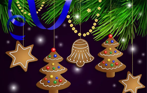 Картинка снег, украшения, шары, Новый Год, Рождество, Christmas, Xmas, cookies, decoration, Merry
