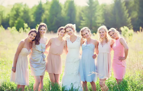Картинка радость, невеста, улыбки, свадьба, подружки, Sunshine Sisters, семь девушек