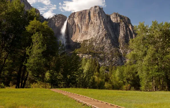 Картинка природа, скала, парк, фото, водопад, США, Йосемити
