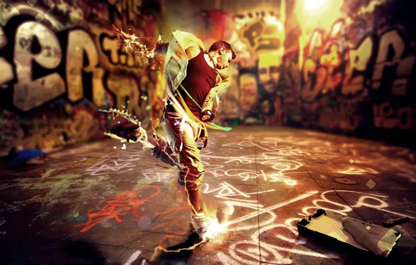 Картинка энергия, стиль, музыка, креатив, движение, граффити, танец, music, парень, разноцветные, graffiti, rhythm, ритм, energy, dance
