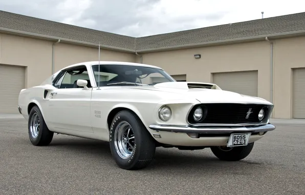 Картинка белый, mustang, мустанг, 1969, white, ford, мускул кар, форд, muscle car, boss, босс, 429