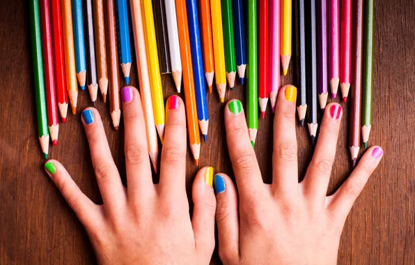 Картинка девушка, краски, радуга, colors, руки, карандаши, colorful, rainbow, girl, ногти, красочный, hands, nails, pencils, подросток, …