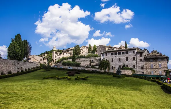 Картинка здания, Италия, лужайка, Italy, Assisi, Ассизи