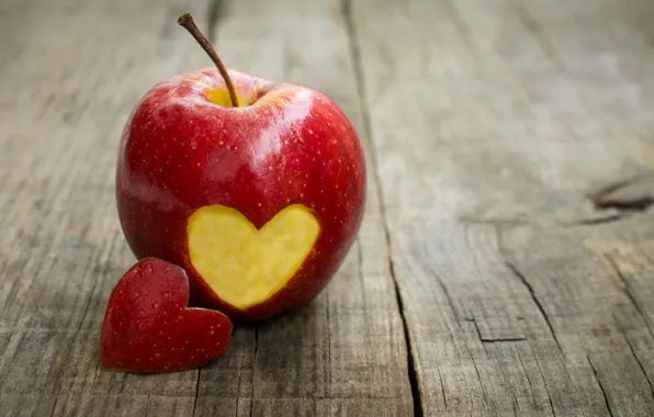 Картинка фон, красное, обои, настроения, сердце, apple, яблоко, фрукт, wallpaper, love, сердечко, heart, широкоформатные, background, полноэкранные, …