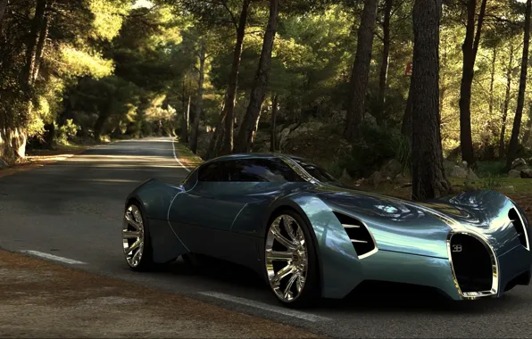 Картинка дорога, лес, Bugatti, Aerolithe, Concept 2025