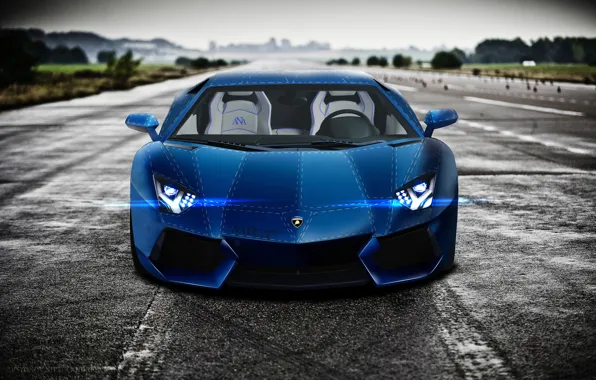 Картинка синий, Lamborghini, blue, front, LP700-4, Aventador, LB834, взлётно-посадочная полоса, Aksyonov Nikita Andreevich