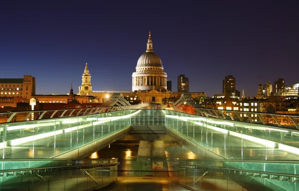 Картинка вода, мост, lights, огни, Англия, Лондон, здания, вечер, Европа, Великобритания, bridge, water, Europe, evening, столица, …