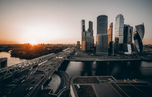 Картинка солнце, город, Москва, МосковСти, тонов