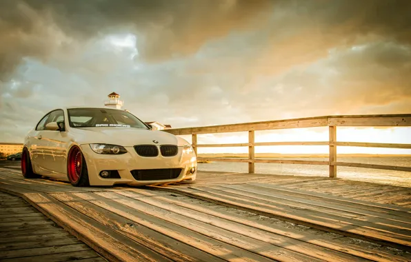 Картинка BMW, white, wheels, tuning, E92, frontside