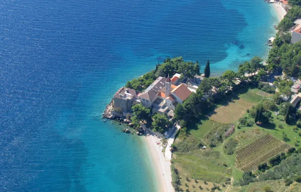Картинка море, побережье, монастырь, Хорватия