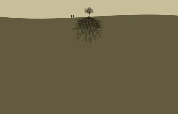 Картинка корни, люди, дерево, земля, пара, двое