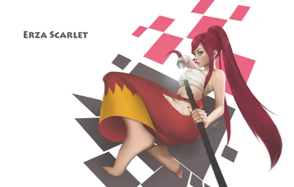 Картинка девушка, меч, аниме, art, Fairy Tail, Erza Scarlet, рыжа