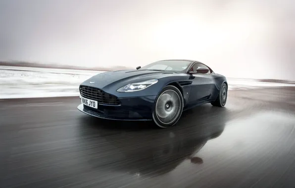 Картинка снег, скорость, трасса, автомобиль, Aston Martin DB11