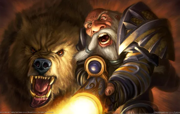 Картинка Медведь, WoW, World of Warcraft, Дварф, Ружье, Хунт, Питомец, Dwarf, Охотник, Hunter, Выстрел
