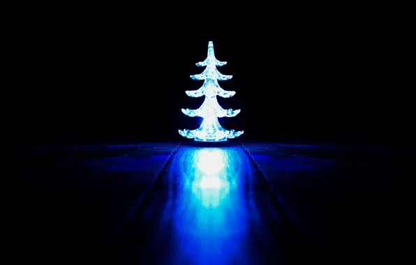 Картинка свет, Новый год, Елка, черный фон, new year, деревянный пол, синий свет, 2015, usb-ёлка