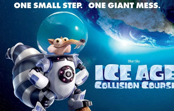 Картинка space, star, Earth, cartoon, movie, planet, film, squirrel, astronaut, space suit, Scrat, Ice age collision …