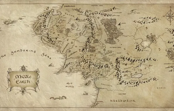 Картинка бумага, карта, Властелин колец, The Lord of the Rings, Средиземье, Middle-earth, заломы