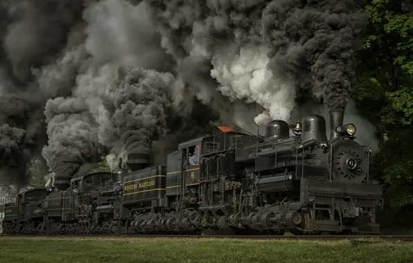 Картинка поезд, паровоз, железная дорога