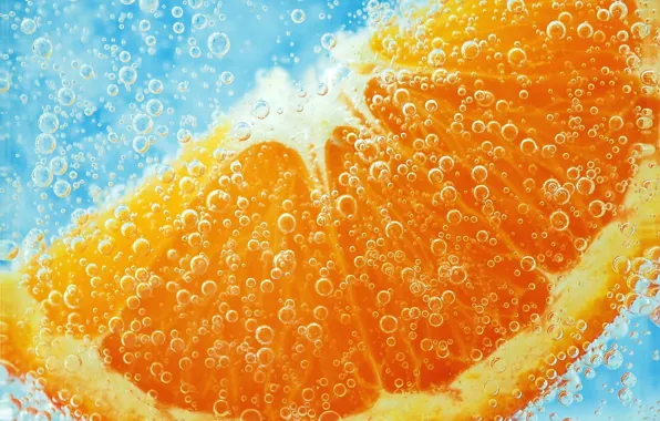 Картинка пузырьки, обои, апельсин, еда, долька, фрукты