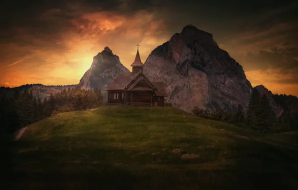 Картинка горы, Швейцария, церковь