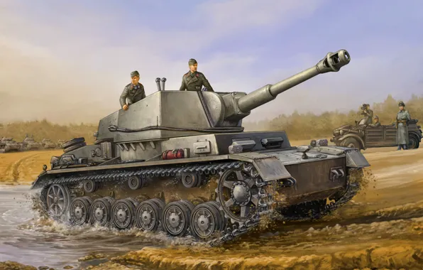 Картинка war, art, painting, tank, ww2, german Geschützwagen Iv B Sd.kfz.165/1
