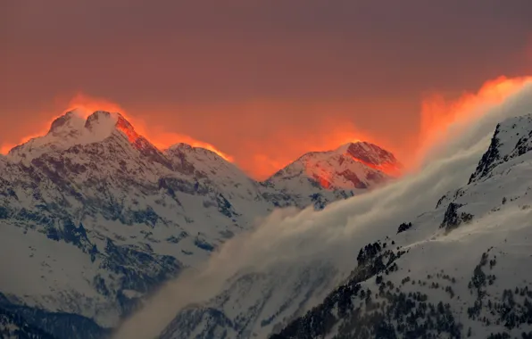 Картинка закат, горы, Швейцария, Санкт-Мориц