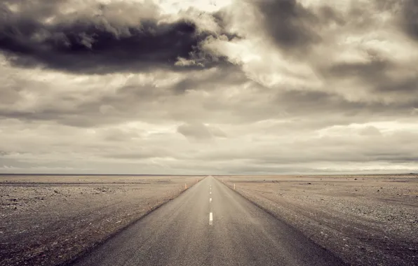 Картинка дорога, облака, пустыня, горизонт