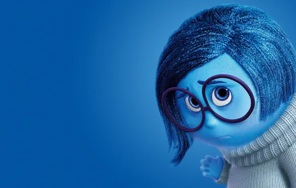 Картинка girl, sad, blue, sadness, coat, glasses, adventure, 2015, Pixar Animation Studios, five emotions, Inside Out, …