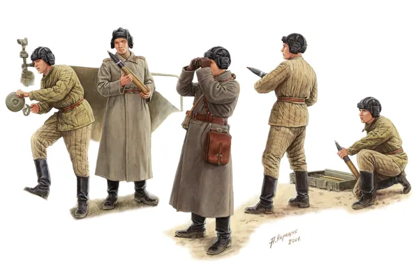 Картинка рисунок, арт, экипаж, Великая отечественная война, А.Каращук, самоходно-артиллериской установки