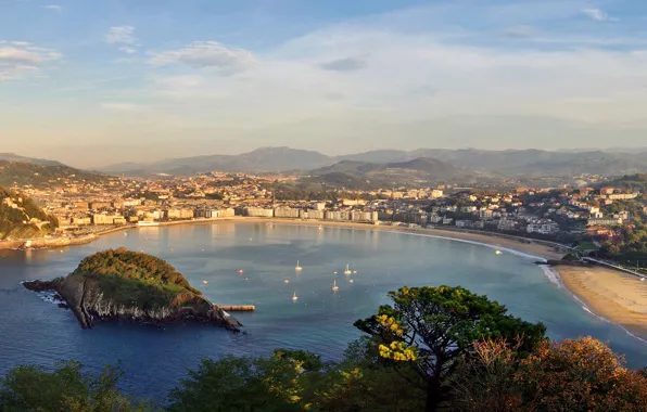 Картинка море, город, залив, Испания, Spain, Panorama, San Sebastian, Bay