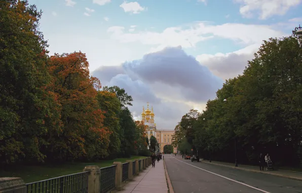 Картинка осень, облака, закат, питер, санкт-петербург, пушкин, золотые купола