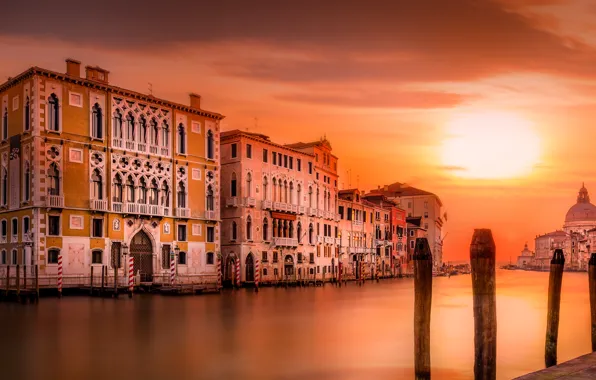 Картинка дома, вечер, Италия, Венеция, собор, канал, санта-мария-делла-салюте