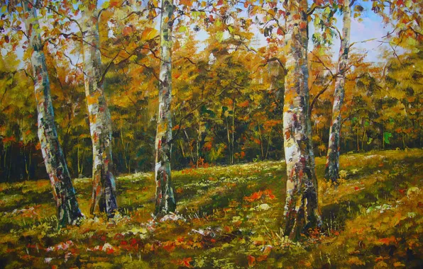 Картинка осень, деревья, природа, рисунок, картина, арт, рисунки, картины