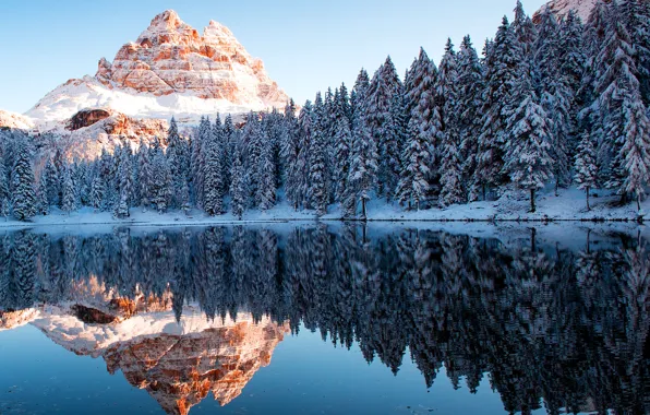 Картинка горы, отражение, река, Зима