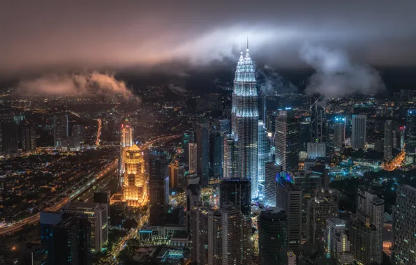 Картинка город, огни, панорама, Kuala Lumpur, Куала-Лумпур, Столица Малайзии