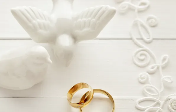 Картинка праздник, голуби, кружево, свадьба, свадебные кольца
