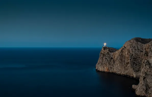 Картинка Spain, lighthouse, blue hour, Balearic Islands, Pollença, Cap Formentor, Illes Balears