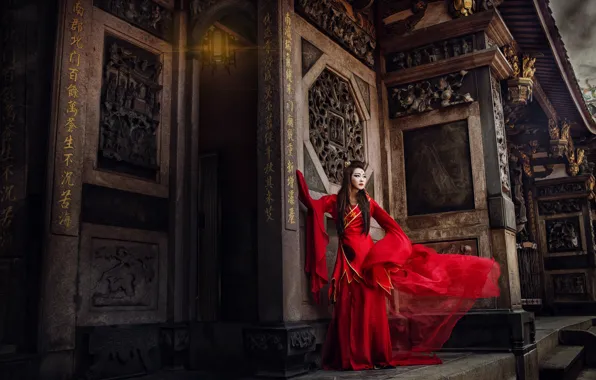 Картинка стиль, платье, азиатка, красное платье