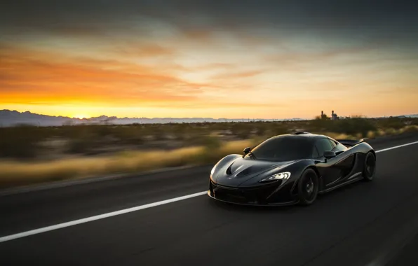 Картинка car, авто, суперкар, black, в движении, макларен, McLaren P1
