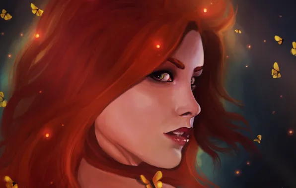 Картинка взгляд, арт, Ariel, русалочка, красные волосы, Disney Mermaids