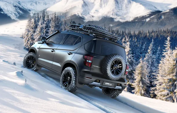 Картинка авто, Concept, снег, горы, Wallpaper, Шеви, Niva, Chevrolet Niva Concept, Нива 2016