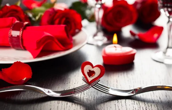 Картинка романтика, сердце, розы, heart, romantic, Valentine's Day, roses, сервировка