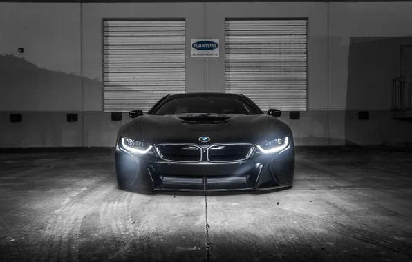 Картинка bmw, wheels, black, tuning, night, face, germany, low, stance, electro car